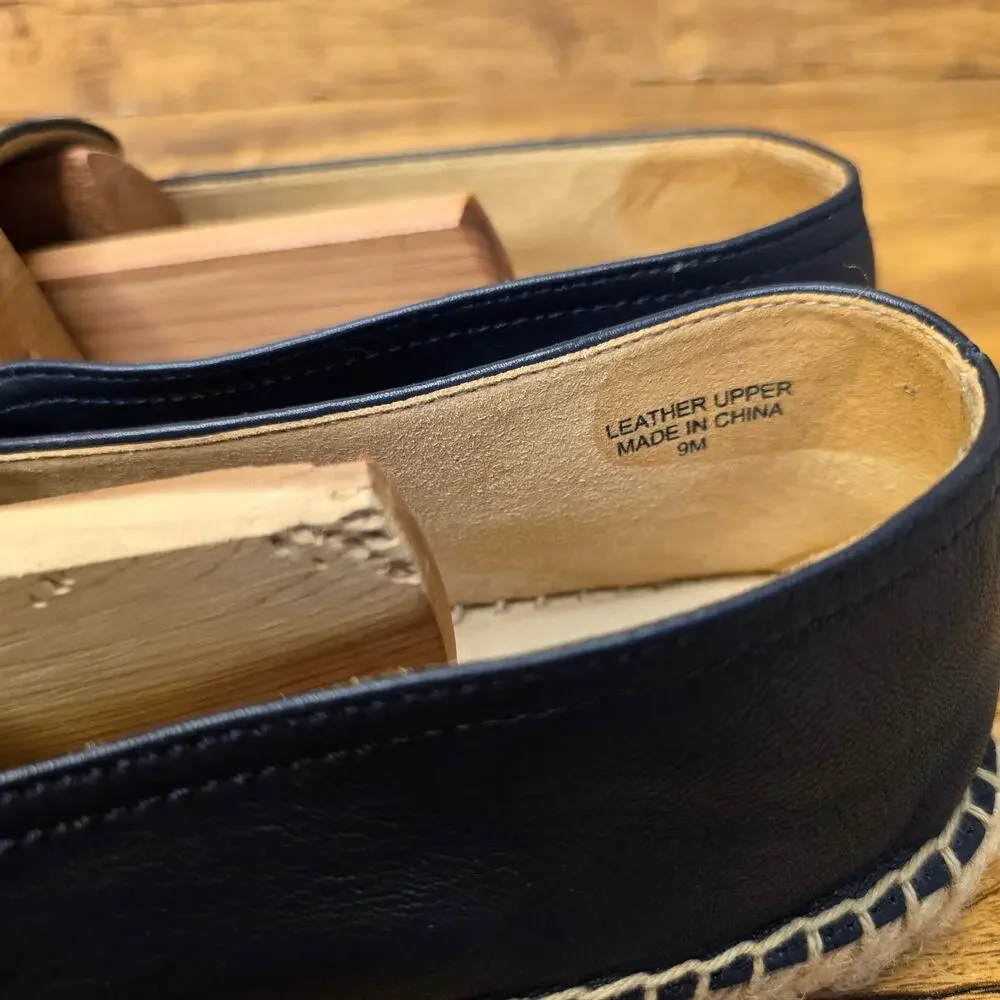 Talbots Izzy knot Soft Nappa Navy Leather Espadrilles Flats shoes sz 9M